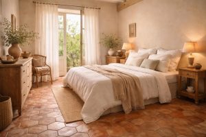 découvrez des chambres d'hôtes provençales authentiques, décorées avec des tomettes anciennes et un linge de lit blanc des vosges pour un séjour alliant charme et confort.